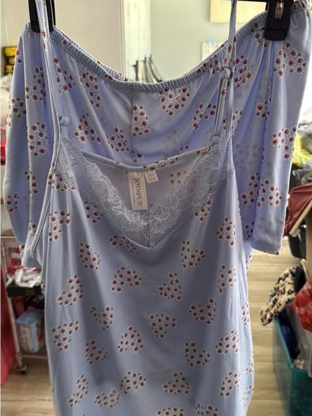 Light Blue Floral Lace-Trim Chemise Set - Women’s Sleepwear